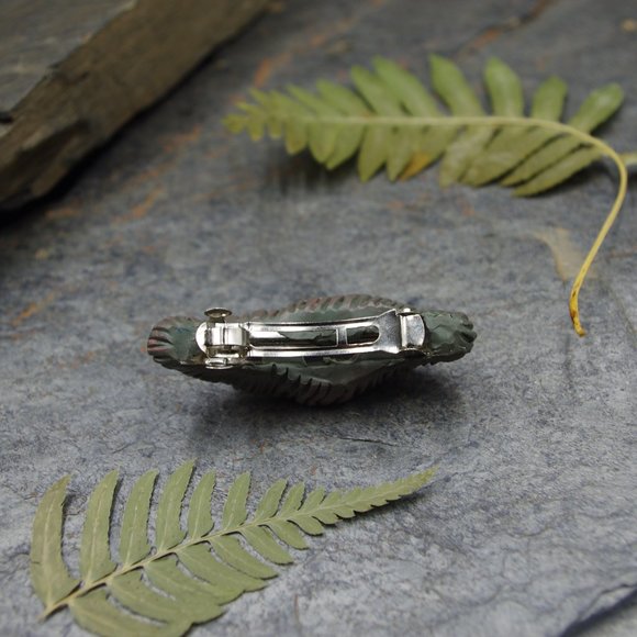 Coral Hair Clip with Milky Quartz, Hand Sculpted with Poly Clay - Picture 6 of 6